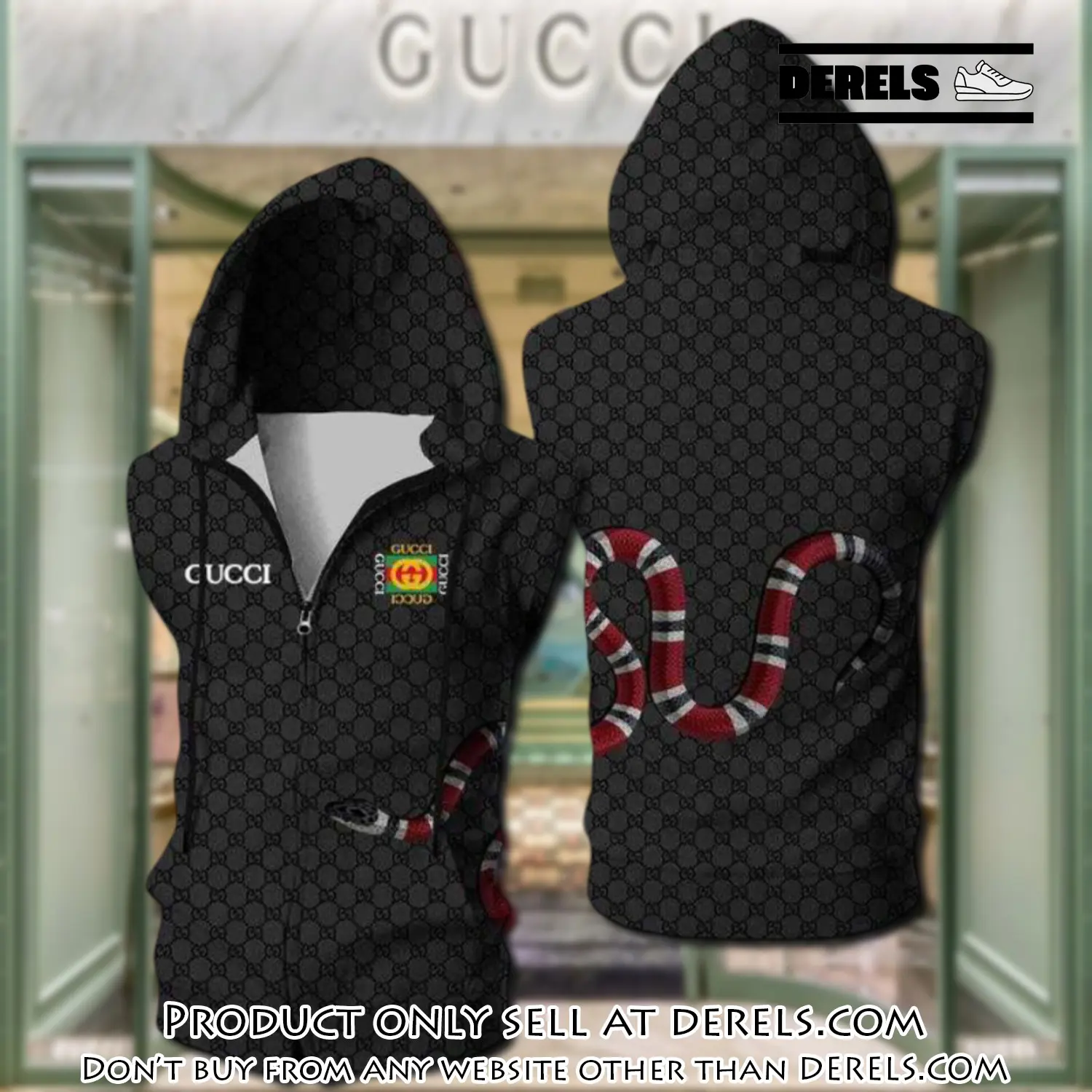 Gucci black snake unisex sleeveless zip up hoodie luxury for men women szh004 dr2548140